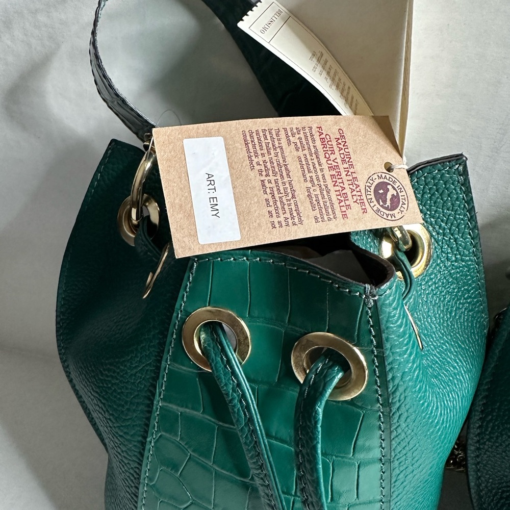 NWT Anna Paola  Art. IMMA CUOIO  Italian leather bucket fringe bag